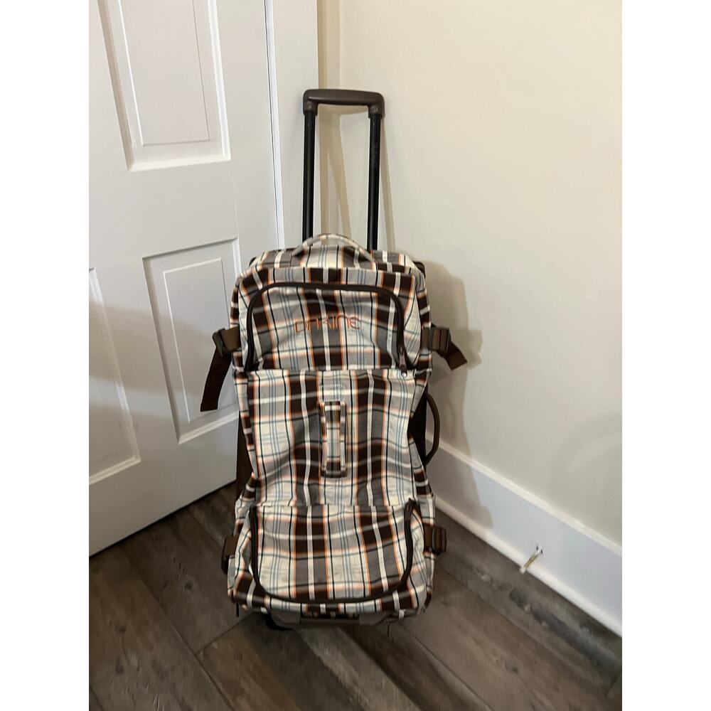Dakine girls split roller duffel bag 90L brown plaid rolling suitcase luggage